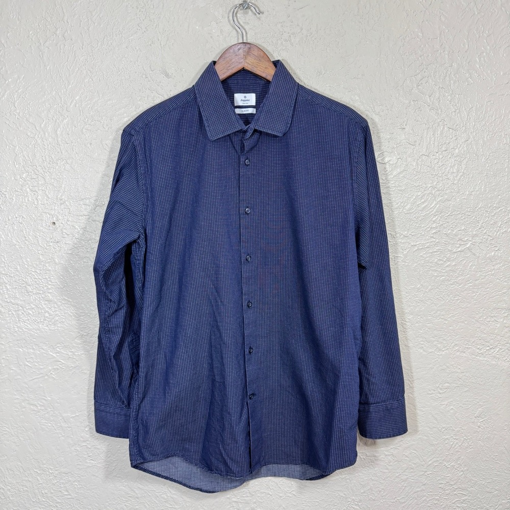 Scappino Dress Shirt 16.5‎ Slim Fit Navy 100% Cotton Minimal Preppy Money Italy